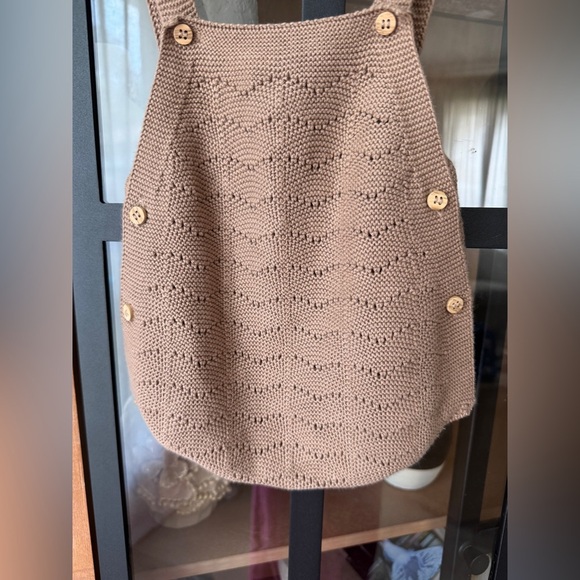 Zara Kids crochet knit romper bubble overalls onesie baby boy girl beige unisex - Picture 3 of 6